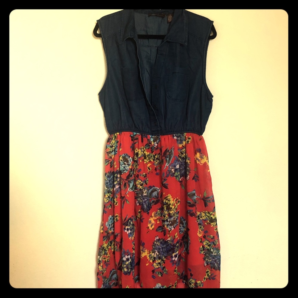 Cute Blue and Red Flower Dress